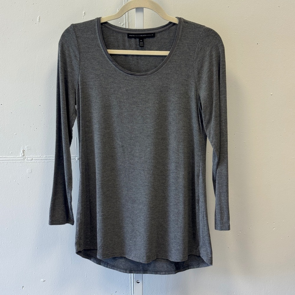 White House Black Market Gray Scoop Neck Long Sleeve Top Petite Small SP Soft